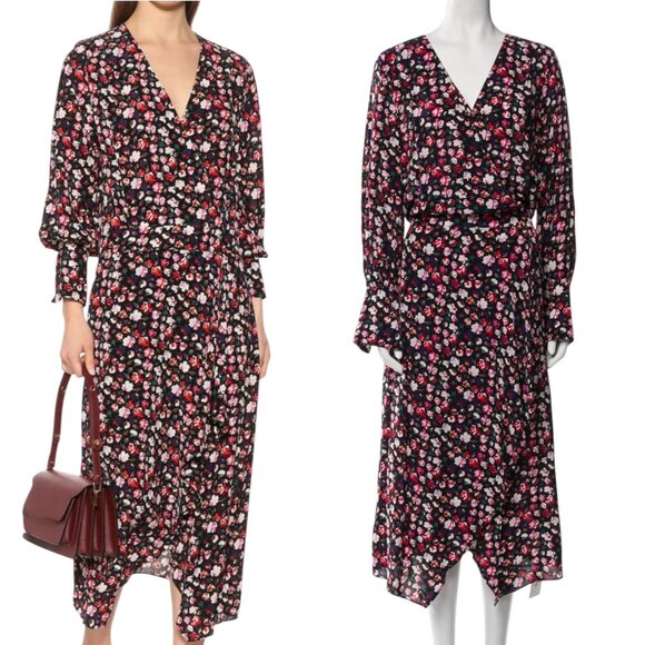 Equipment Floral Maxi Dress Sz S Faux Wrap Long Sleeve Flowy Feminine Career - Picture 1 of 12